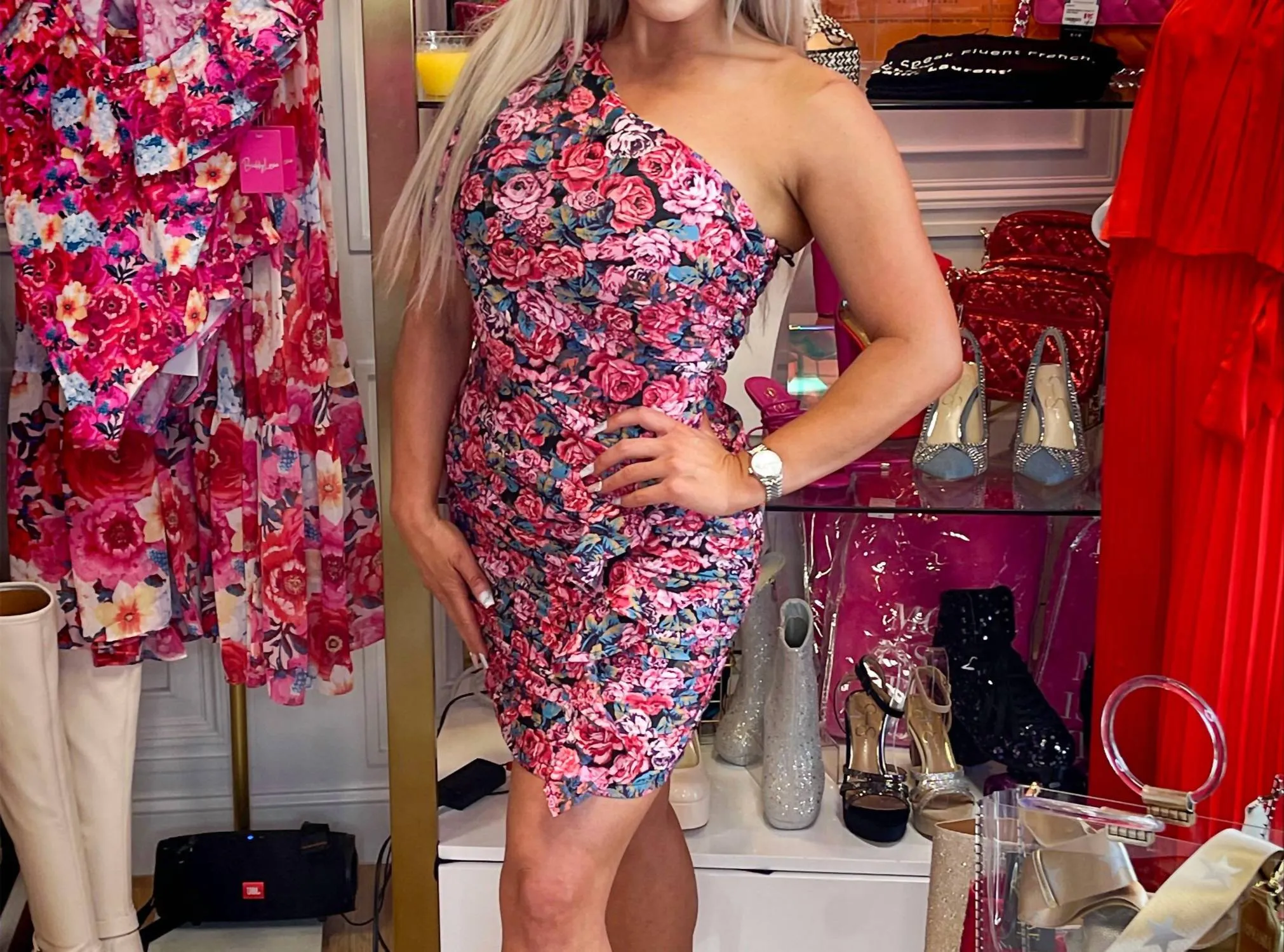 Adelyn Rae - Matty One Shoulder Floral Mini Dress by Adelyn Rae
