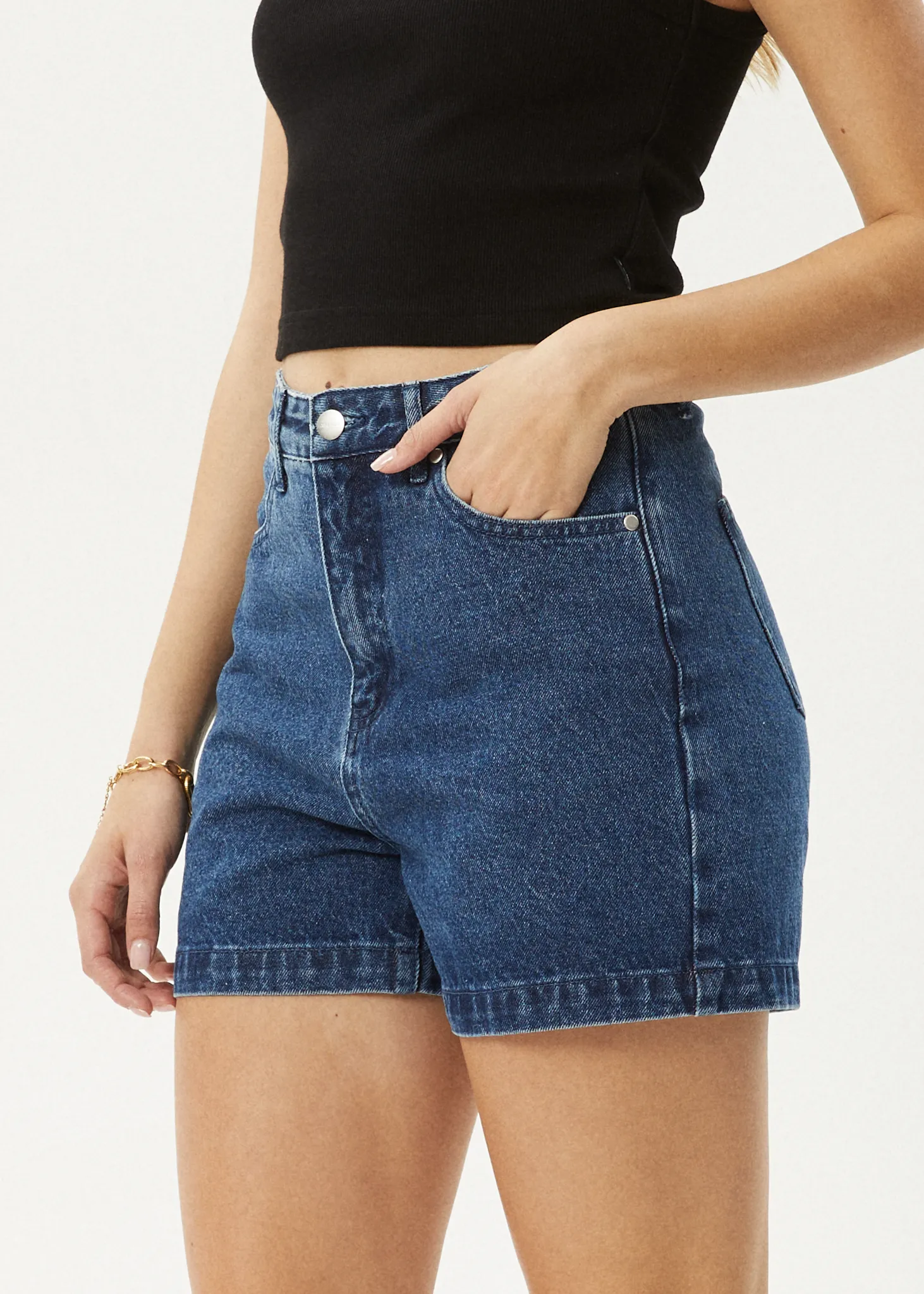 AFENDS Womens Seventy Threes - Denim Shorts - Authentic Blue