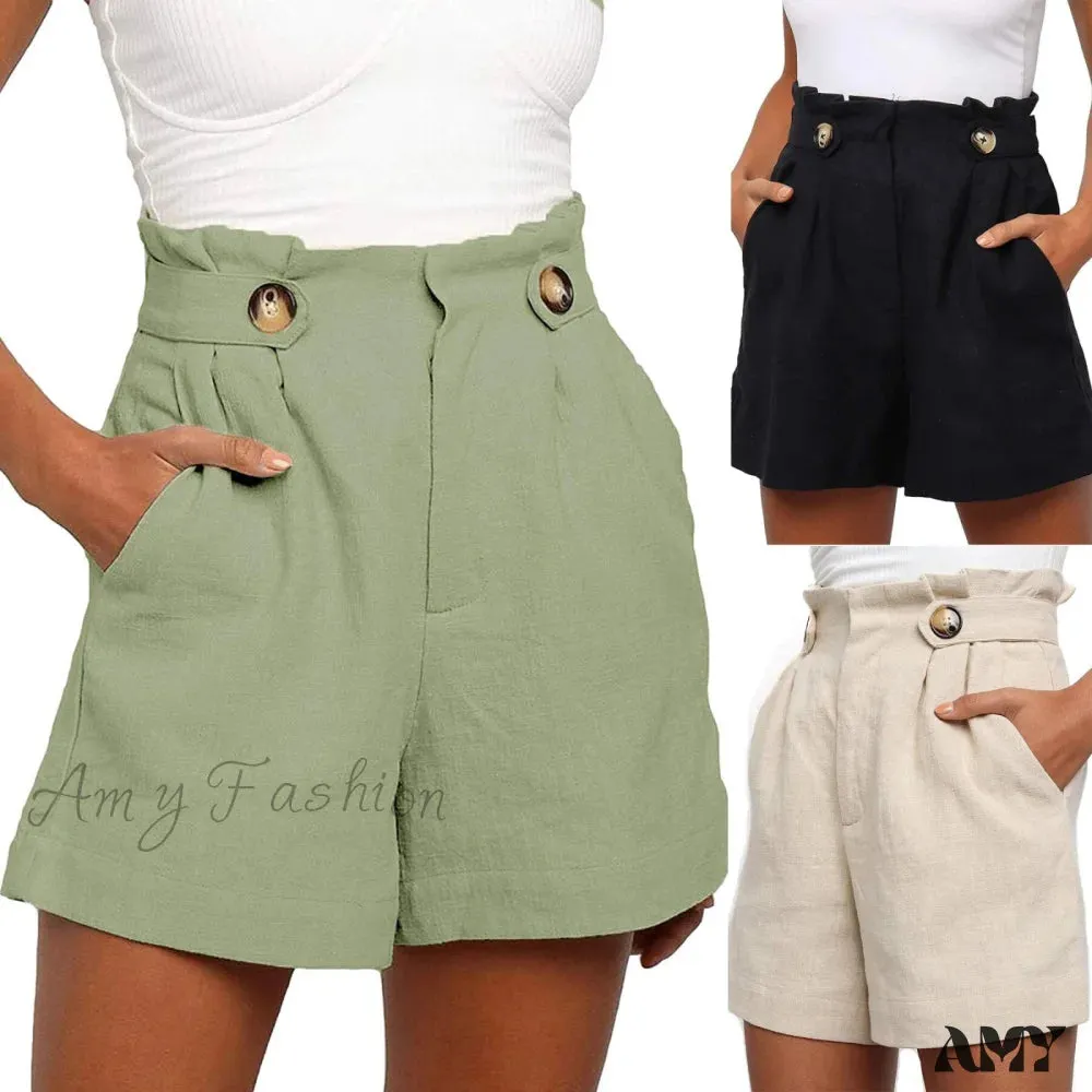 Amy Fashion - Casual High Waist Loose Cotton Hemp Shorts