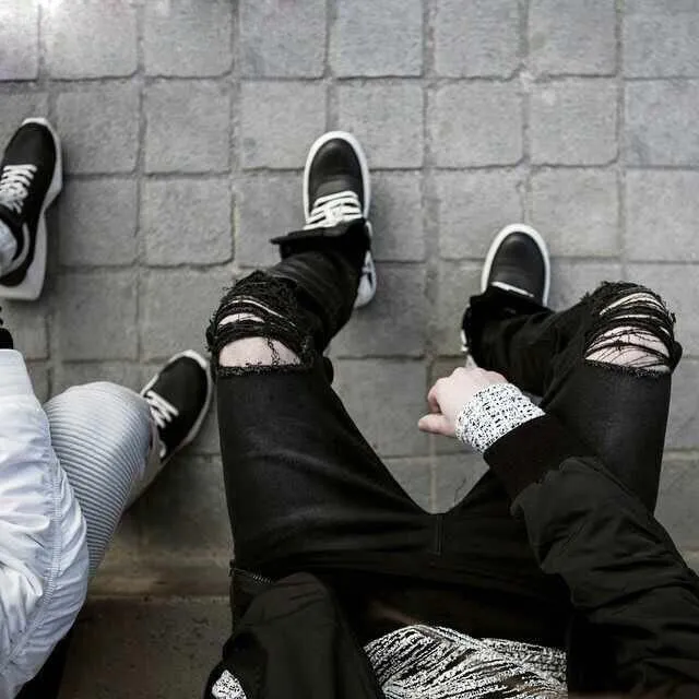 Angelo Ricci™ Designer Black Ripped Torn Jeans