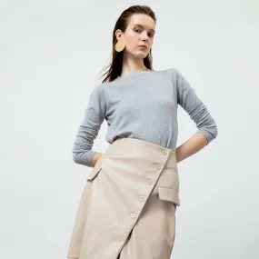 ATSTHELABEL BEATRIX CREME FAUX LEATHER MIDI SKIRT