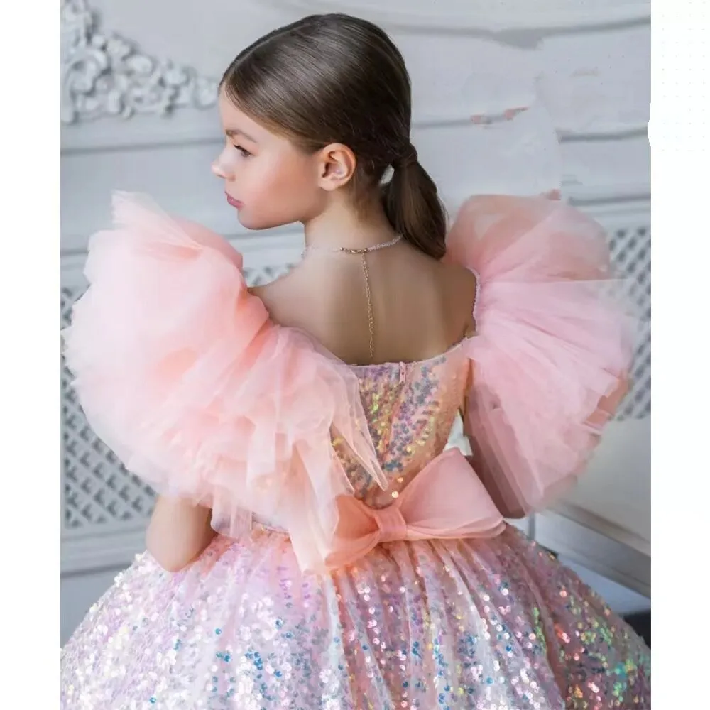 Baby/Kids Glitter Flower Girl Pink Dress for Prom/Wedding