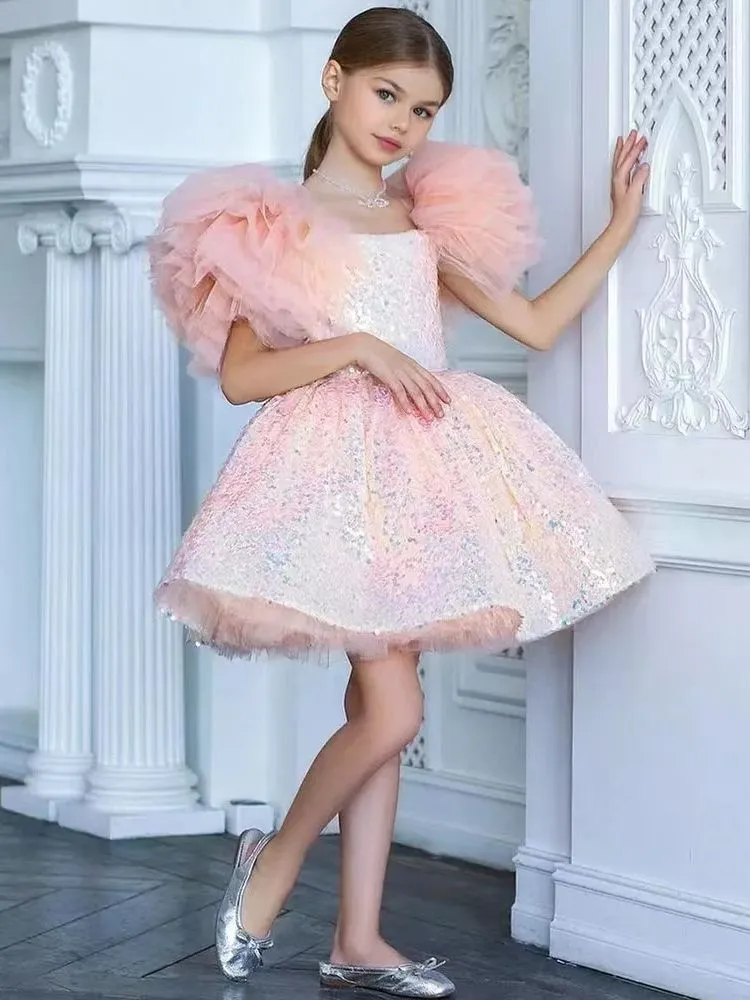 Baby/Kids Glitter Flower Girl Pink Dress for Prom/Wedding