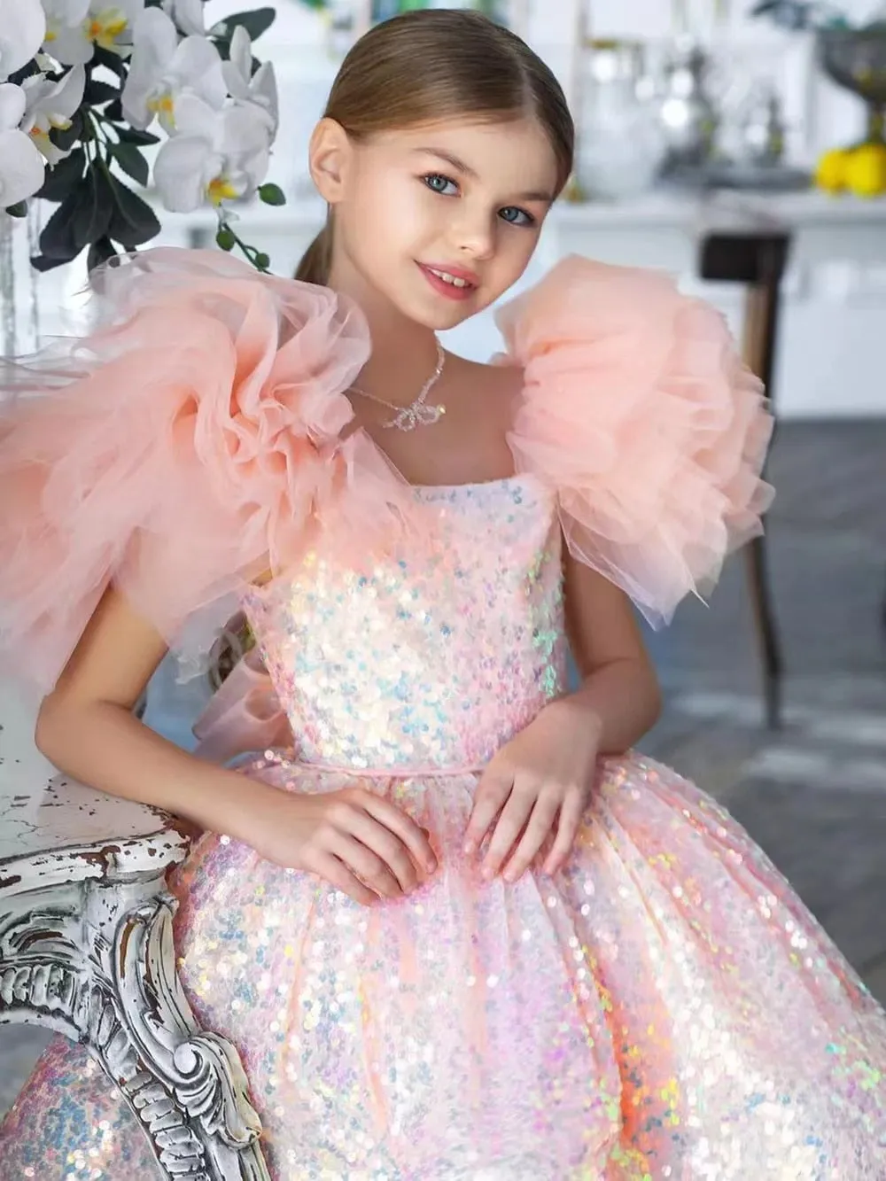 Baby/Kids Glitter Flower Girl Pink Dress for Prom/Wedding