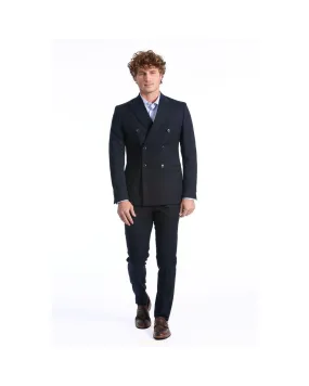 Baldinini Trend Double Breasted Wool Suit with Slim Fit Jacket and Straight Pants
