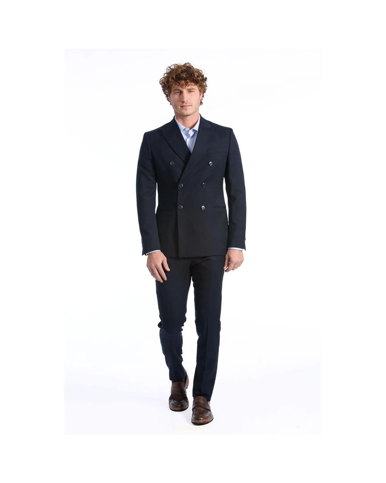 Baldinini Trend Double Breasted Wool Suit with Slim Fit Jacket and Straight Pants