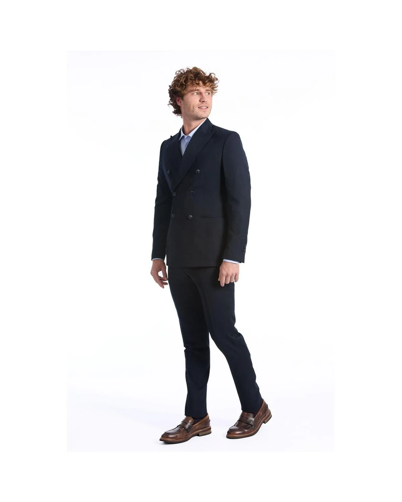 Baldinini Trend Double Breasted Wool Suit with Slim Fit Jacket and Straight Pants