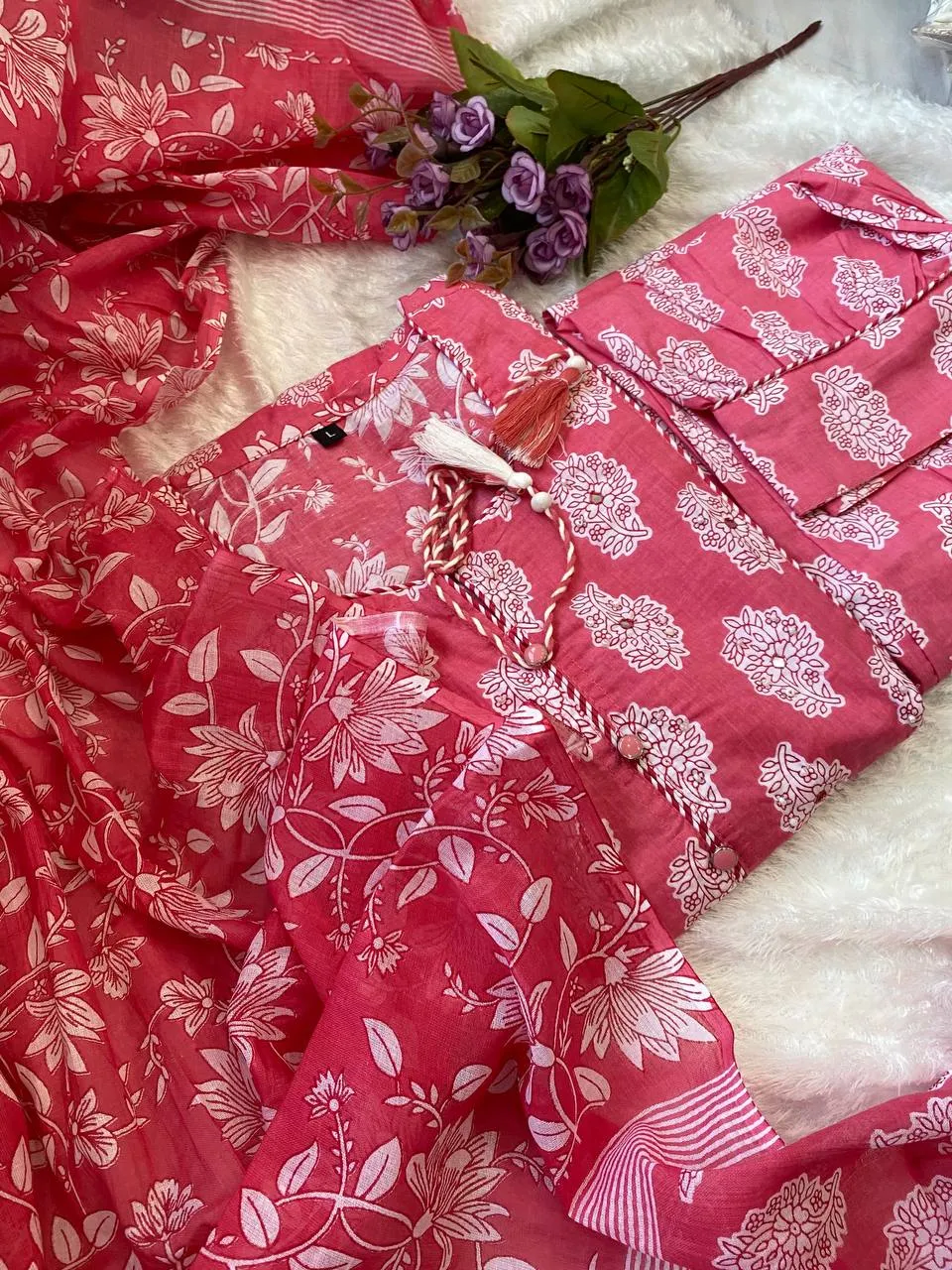 Beautiful Designer Heavy Pink Floral Afghani Salwar Suit