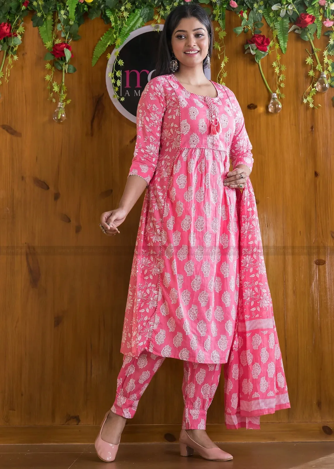 Beautiful Designer Heavy Pink Floral Afghani Salwar Suit