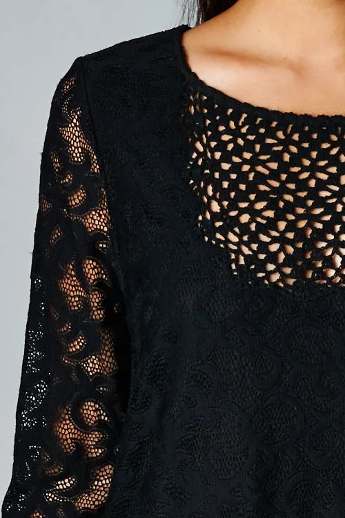 Bell Sleeve Lace Shift Mini Dress