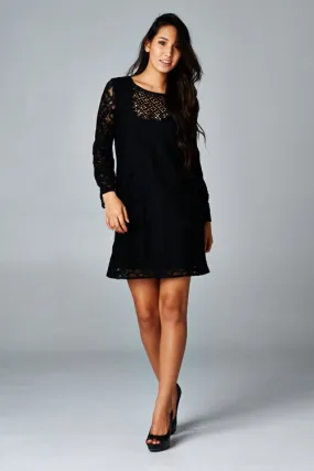 Bell Sleeve Lace Shift Mini Dress