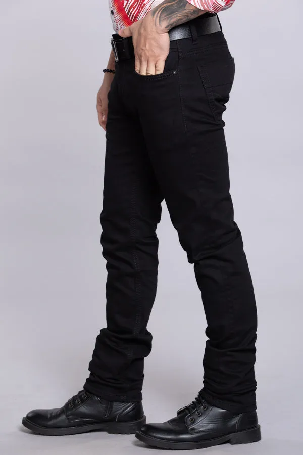 Black 5 Pocket Mid-Rise Slim Straight Fit Jeans
