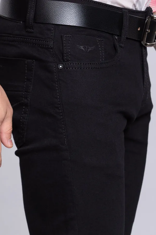 Black 5 Pocket Mid-Rise Slim Straight Fit Jeans