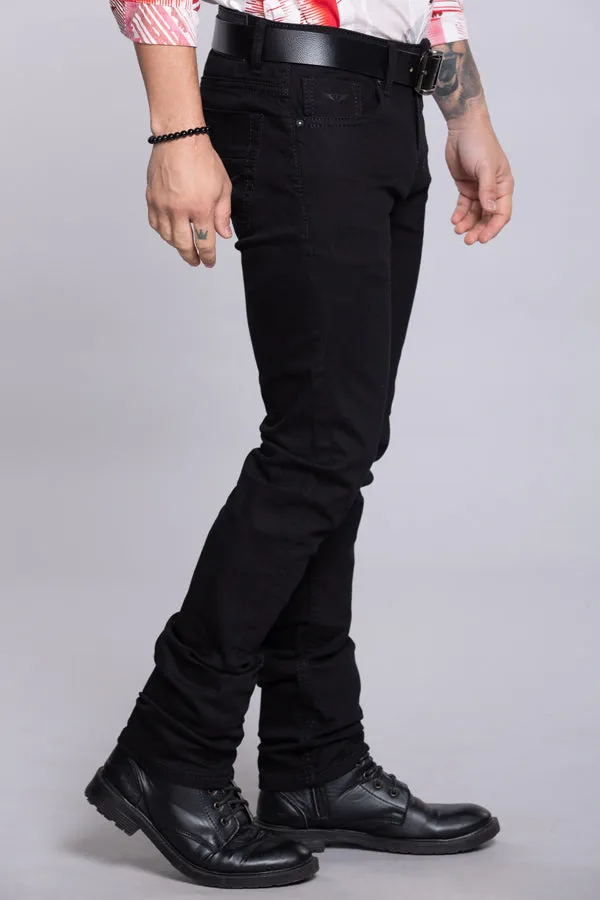 Black 5 Pocket Mid-Rise Slim Straight Fit Jeans