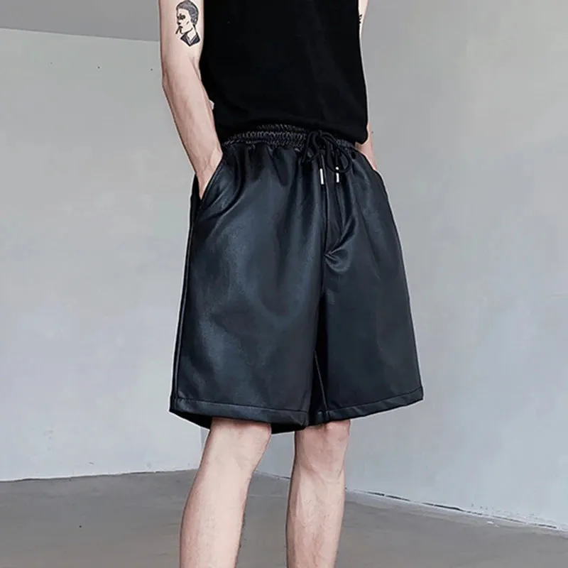 Black PU Leather Loose Shorts