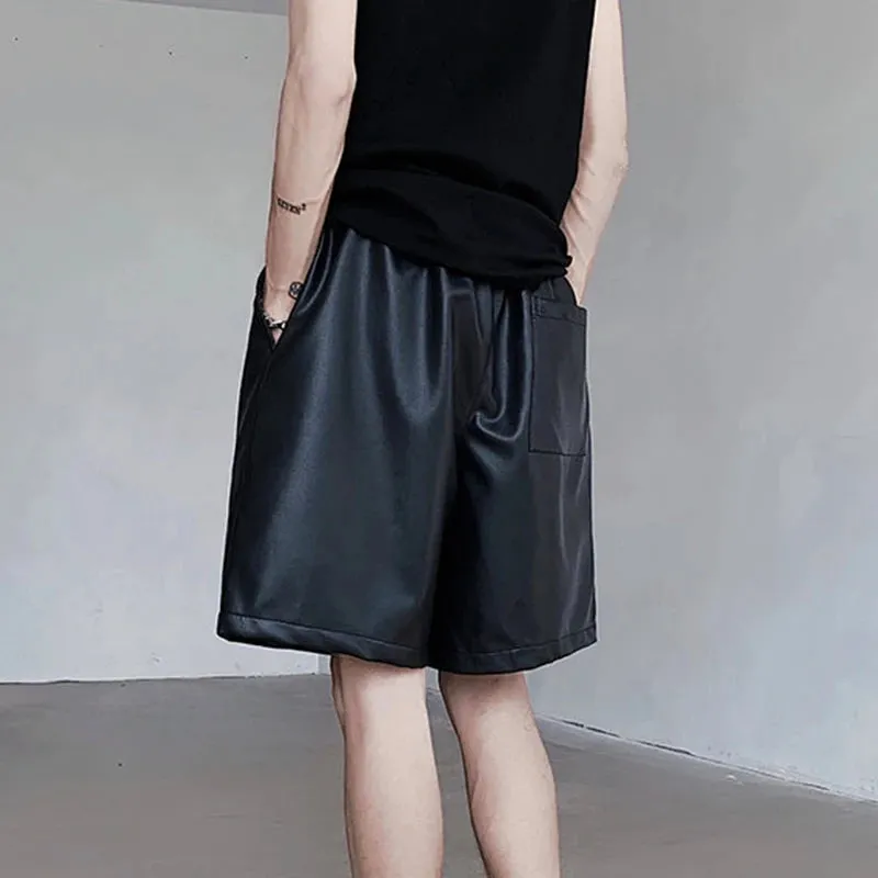 Black PU Leather Loose Shorts