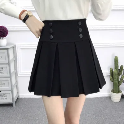 Black Skirt Flare A-Line Flare Women High Waist Pleated Skorts