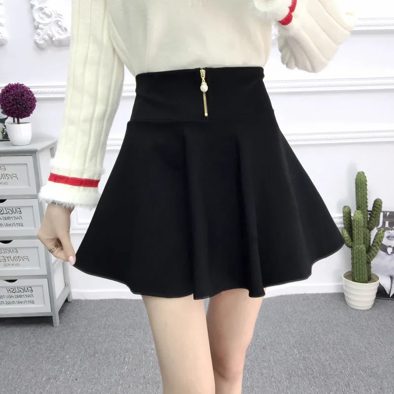 Black Skirt Flare A-Line Flare Women High Waist Pleated Skorts