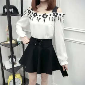 Black Skirt Flare A-Line Flare Women High Waist Pleated Skorts