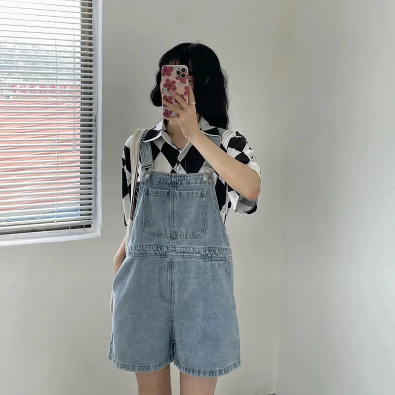 Blue Denim Shorts Female Summer Loose Wide Leg Jumpsuit