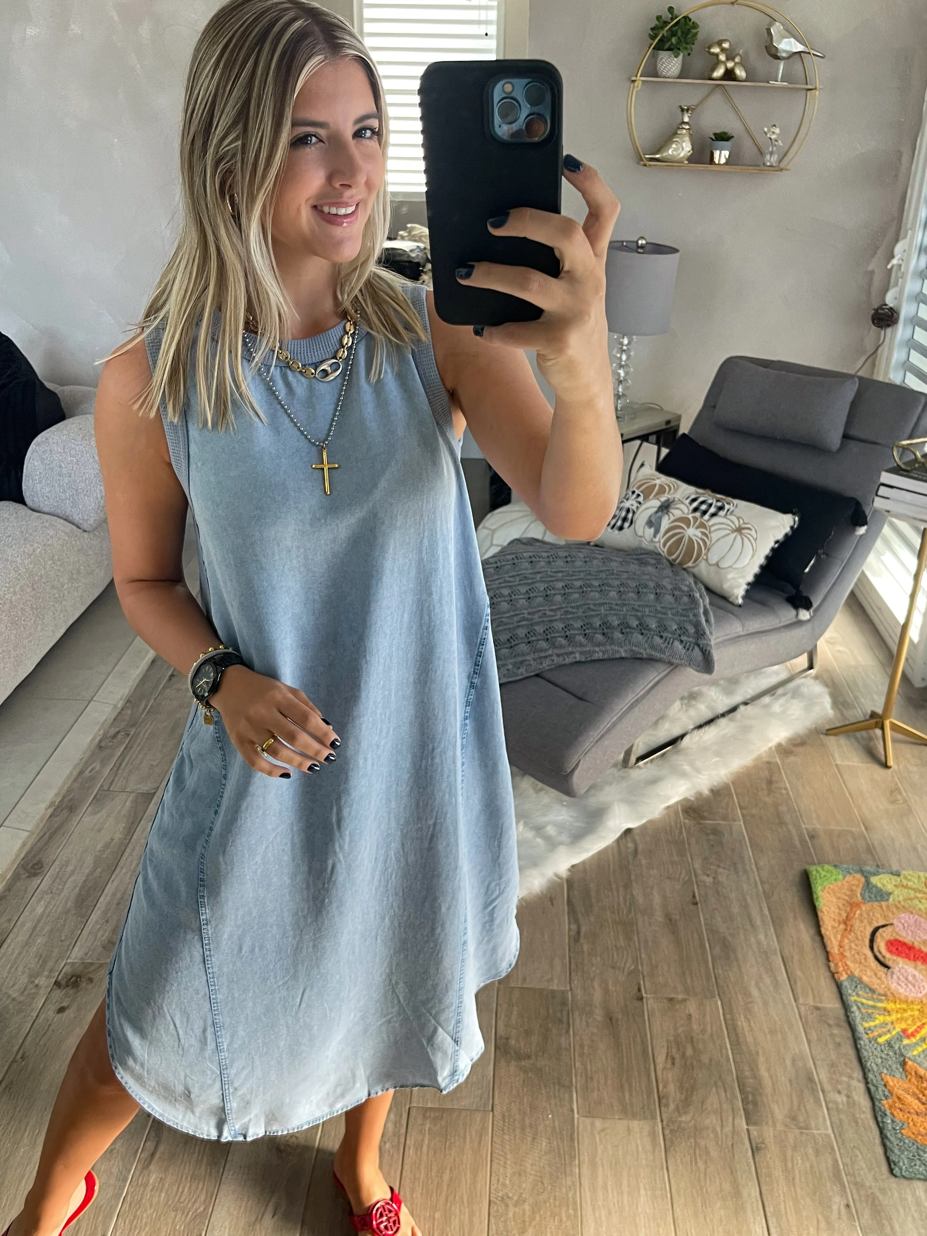 BLUE DENIM TENCEL MIDI DRESS