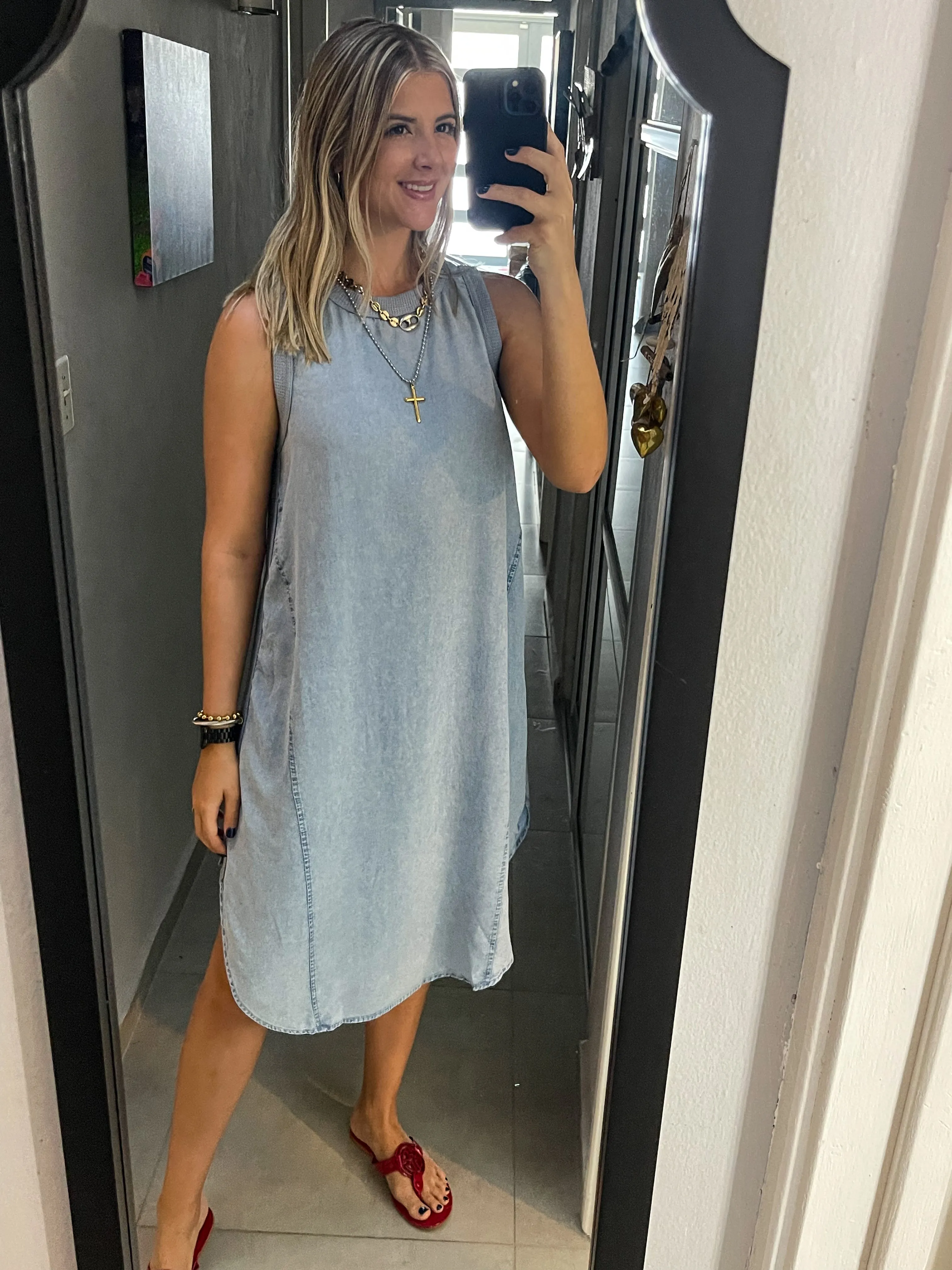 BLUE DENIM TENCEL MIDI DRESS