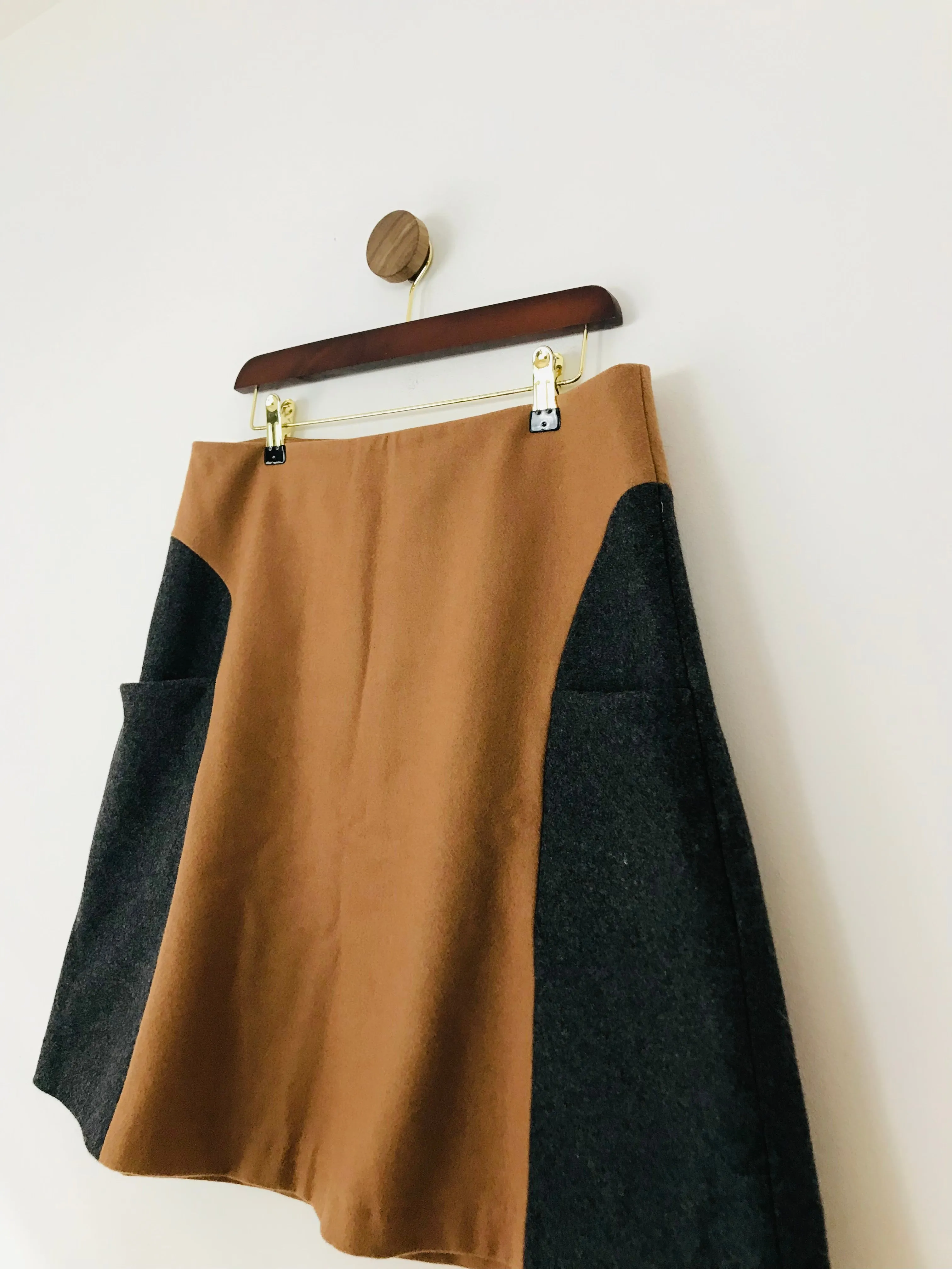 Boden Women's Colour Block Wool Blend A-Line Skirt | UK14 | Brown