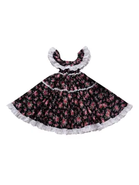 British Style Off Shoulder Lace Trim Flower Princess Dress