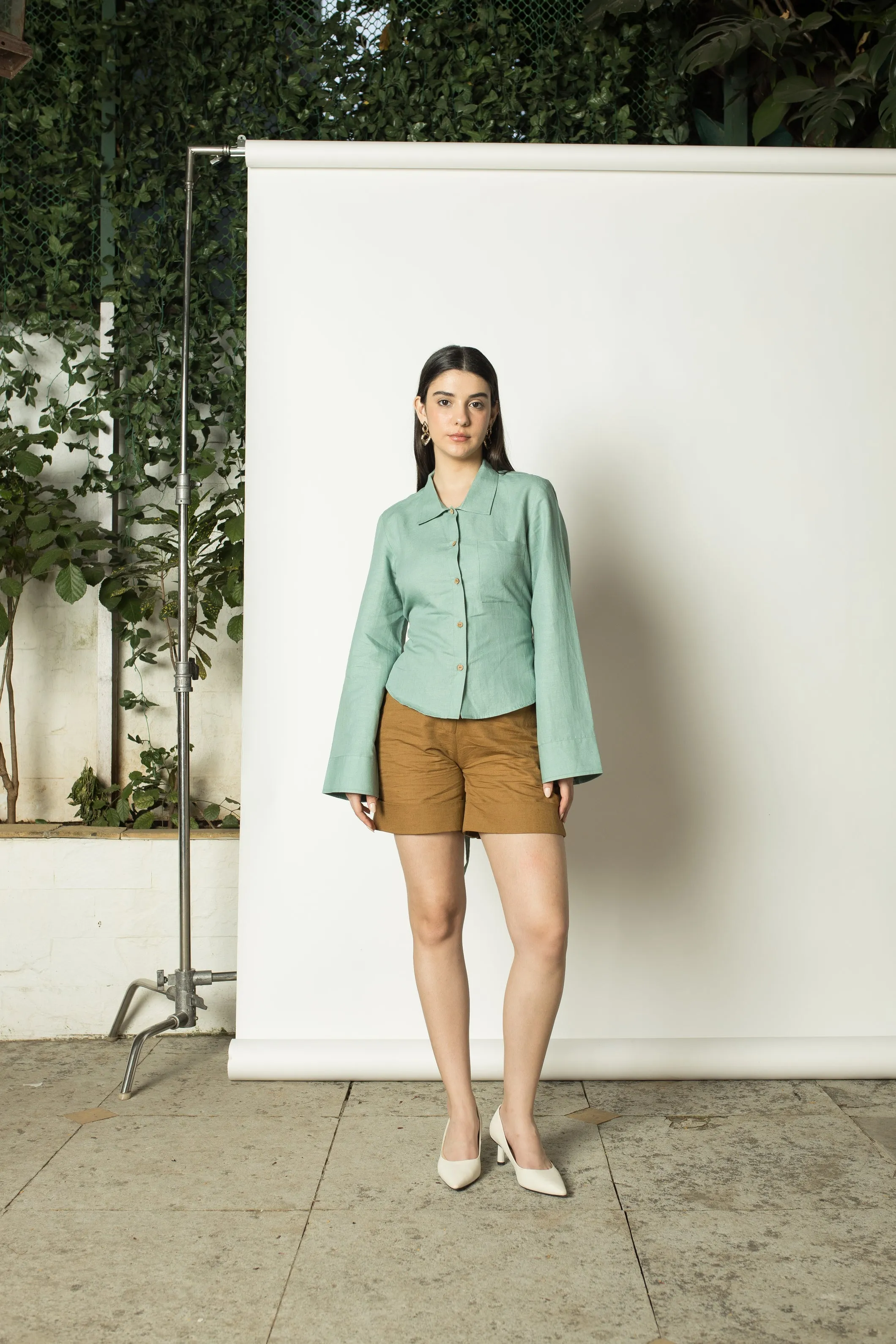 Brown Straight-Leg Shorts