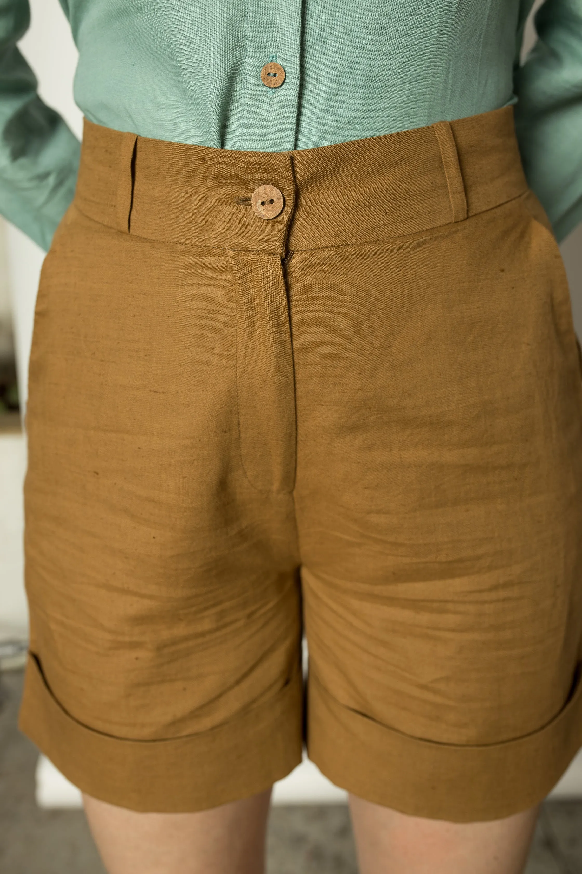 Brown Straight-Leg Shorts