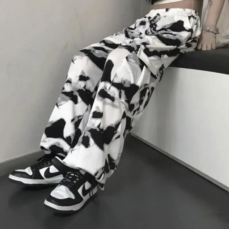 Cargo Tie Dye High Waisted Trousers Pants