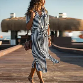 Casual Striped Shirt Long Dress
