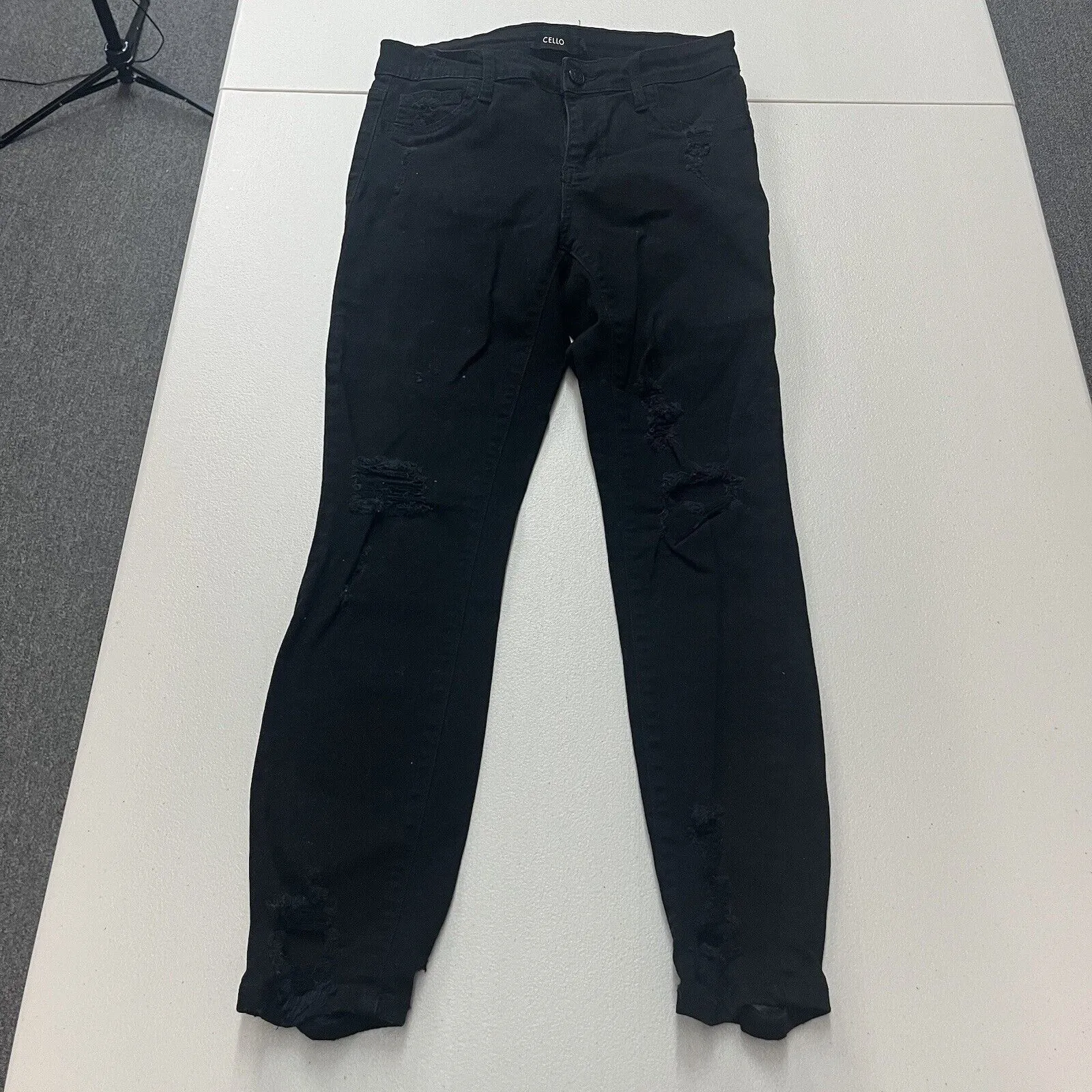 Cello Jeans Black Mid-Rise Distressed Skinny Jeans Size 5