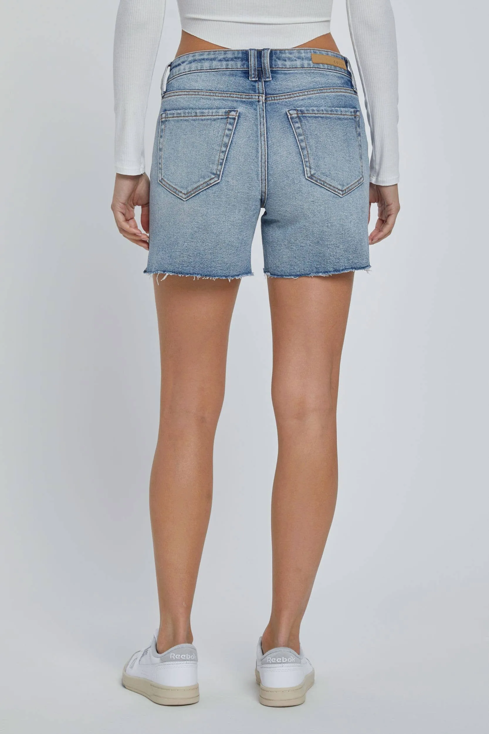 Cello Jeans-Mid Rise Midi Short with Side Slit-MEDIUM WASH (S-XL)