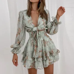Chiffon Ruffled Front Tie Dress