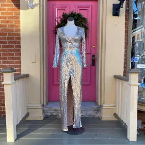 Club London silver sequined long sleeve dress size 2