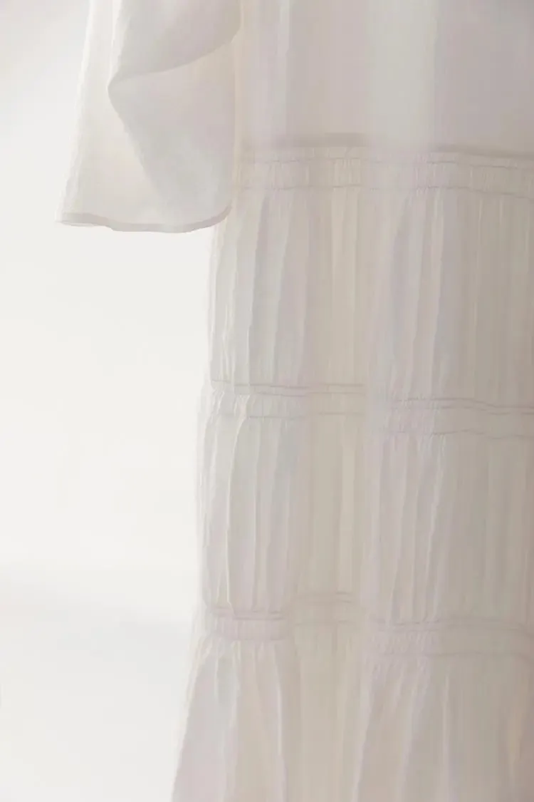 Cotton Tiered Long Sleeve Maxi Dress