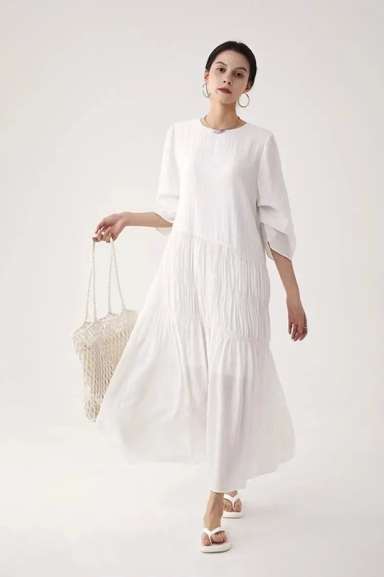 Cotton Tiered Long Sleeve Maxi Dress