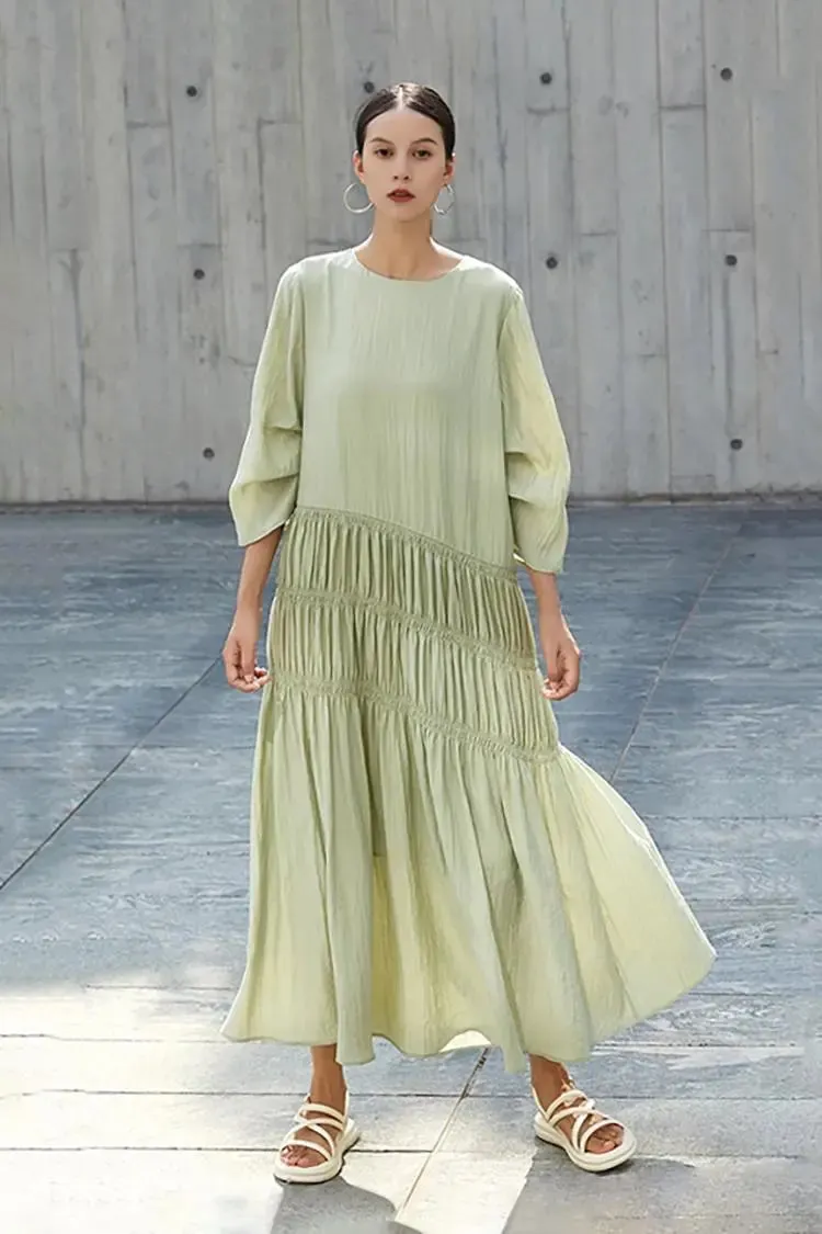 Cotton Tiered Long Sleeve Maxi Dress