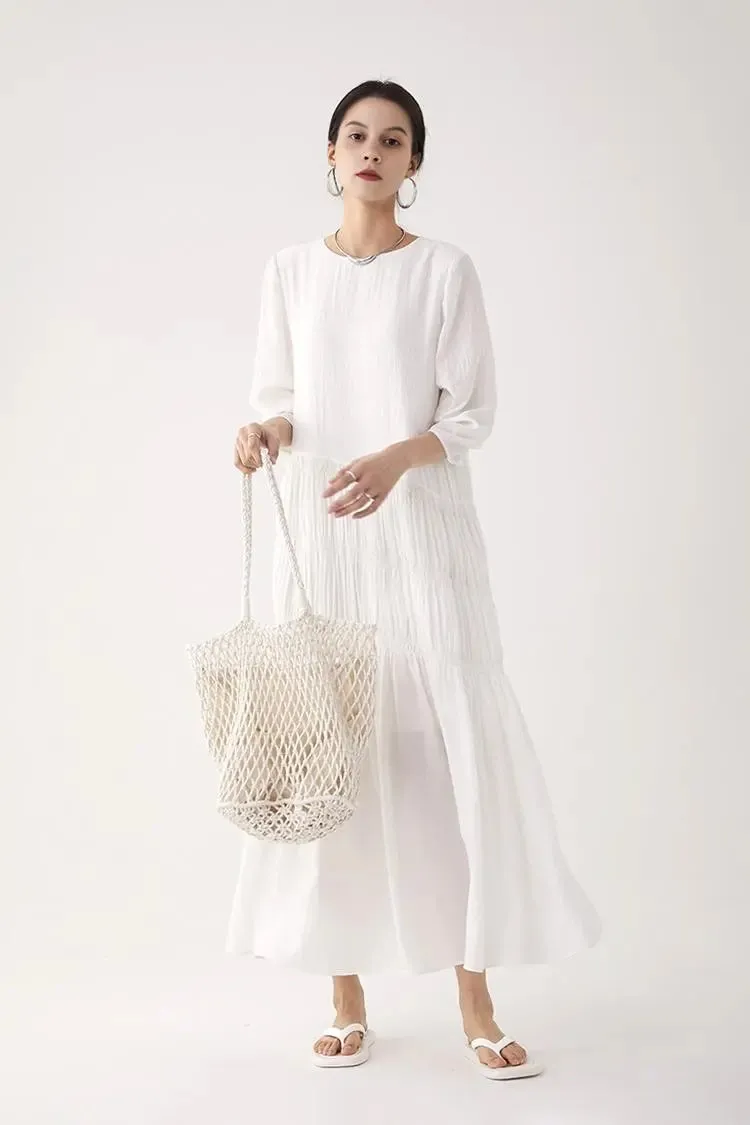 Cotton Tiered Long Sleeve Maxi Dress
