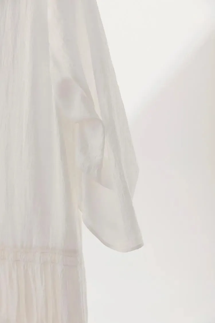 Cotton Tiered Long Sleeve Maxi Dress