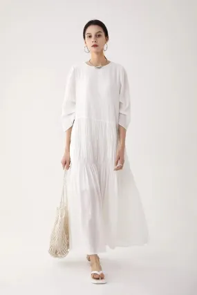 Cotton Tiered Long Sleeve Maxi Dress