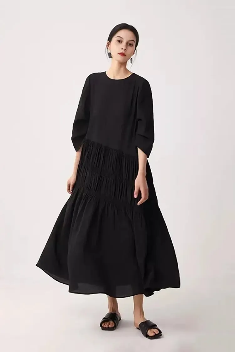 Cotton Tiered Long Sleeve Maxi Dress