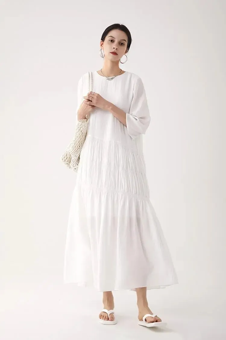 Cotton Tiered Long Sleeve Maxi Dress