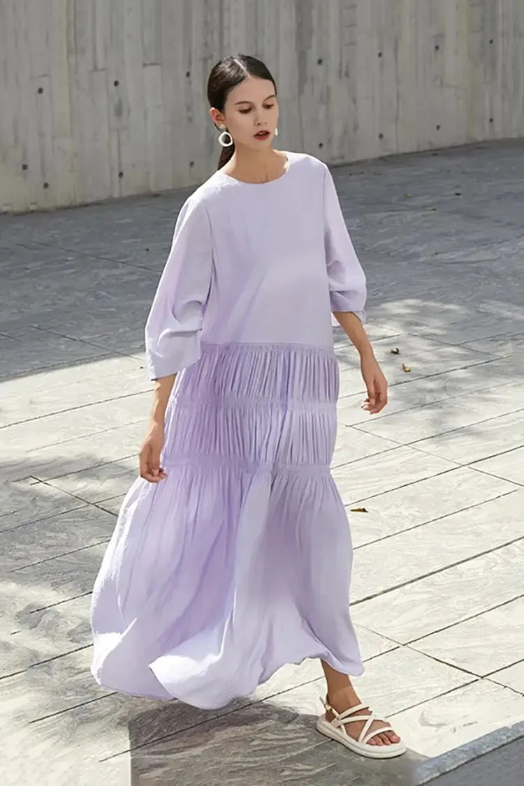 Cotton Tiered Long Sleeve Maxi Dress