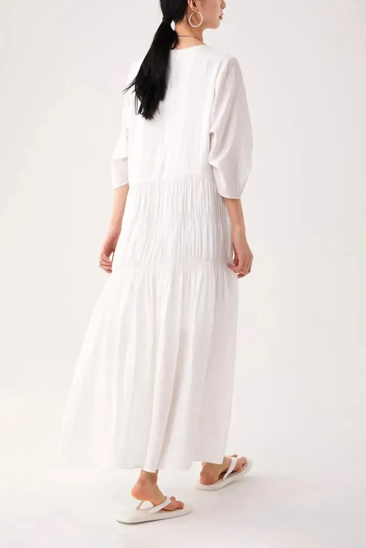 Cotton Tiered Long Sleeve Maxi Dress