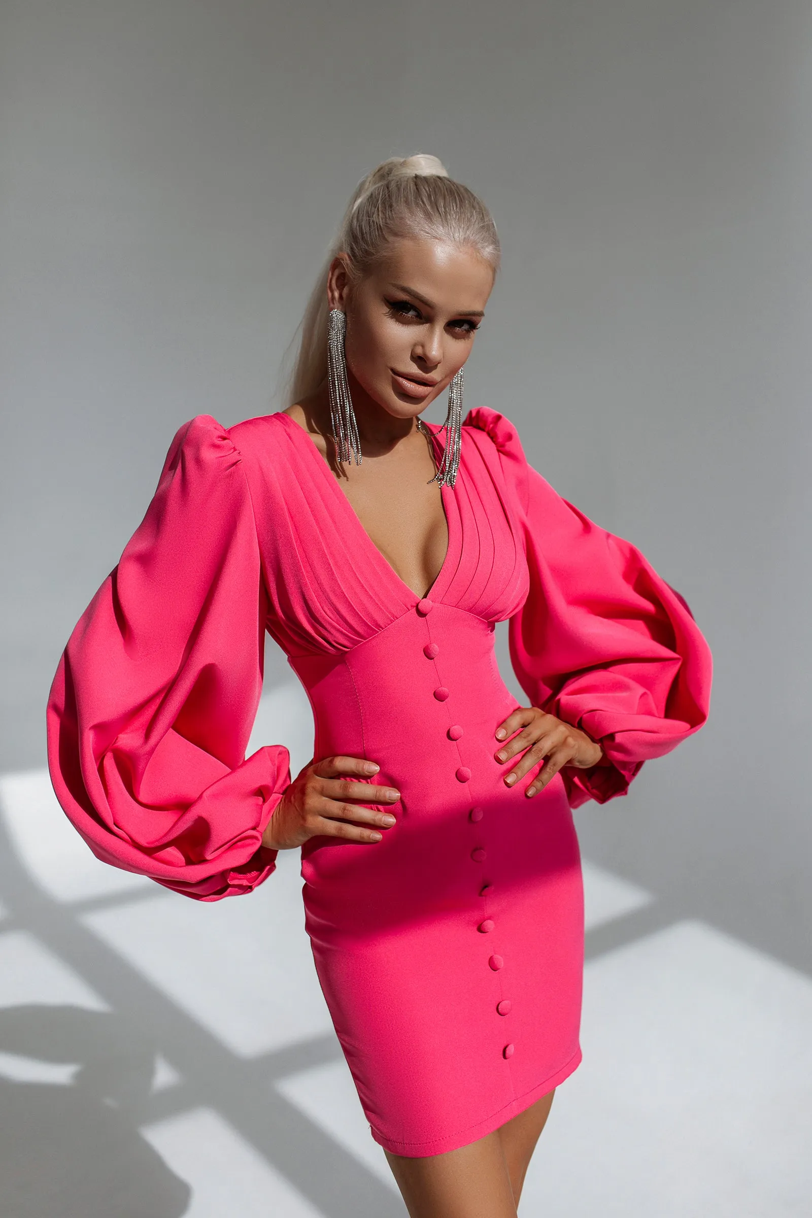 Crimson Backless Puff Sleeve Mini Dress