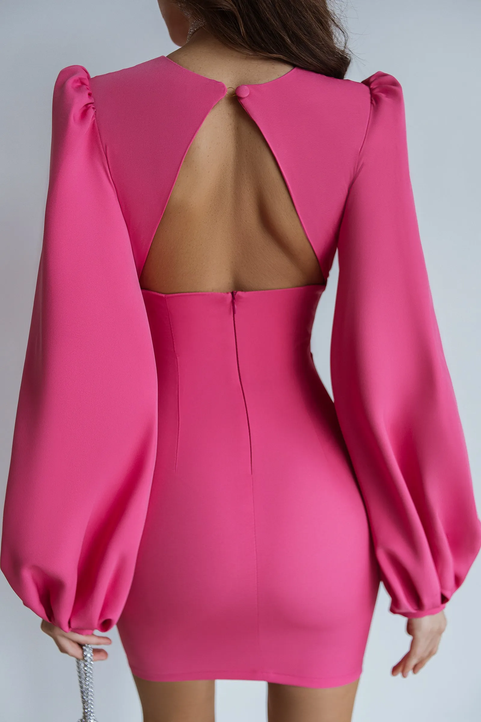 Crimson Backless Puff Sleeve Mini Dress