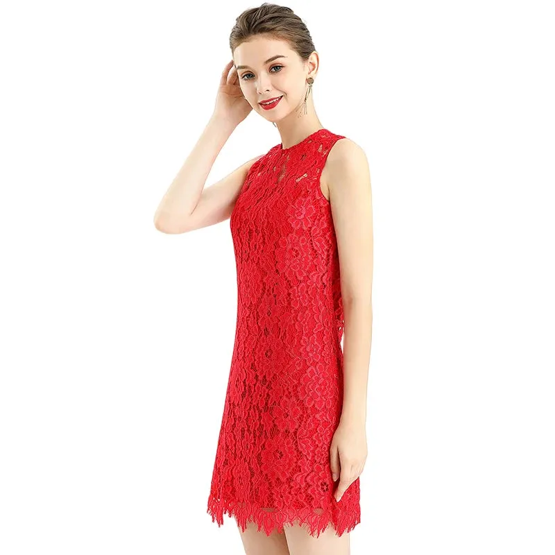 D097 Women floral eyelash lace sleeveless fitted day and party mini dress
