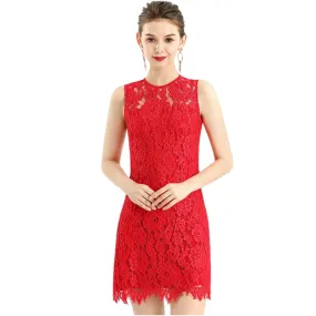 D097 Women floral eyelash lace sleeveless fitted day and party mini dress